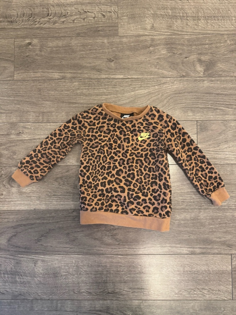 Nike Kids Leopard Print Sweatshirt - Tan and Black with Neon Logo